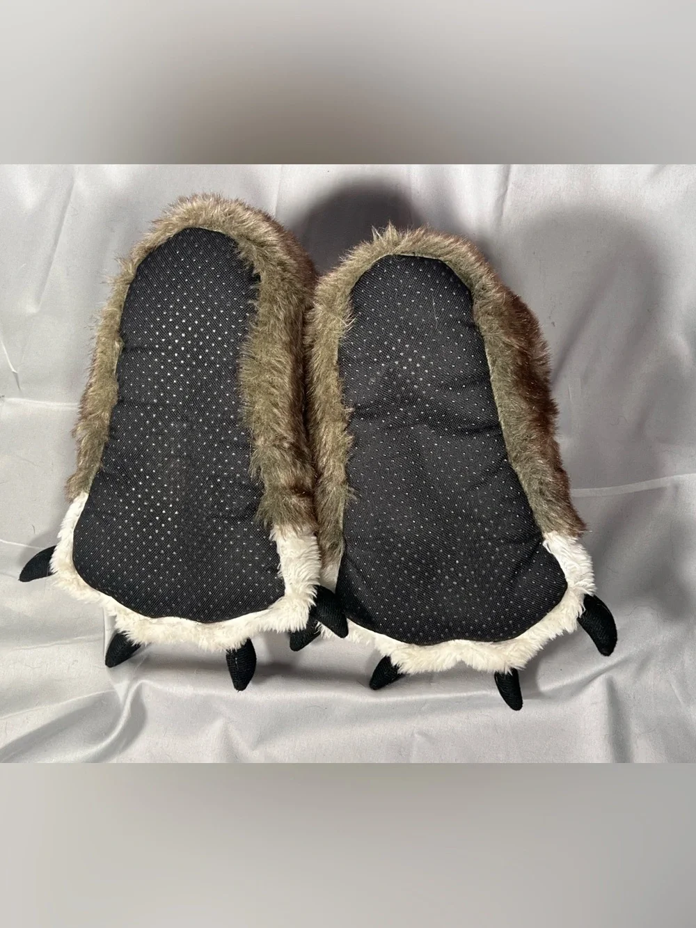Lazy One Furry Animal Paw Slippers Brown Kids Size M 13-3